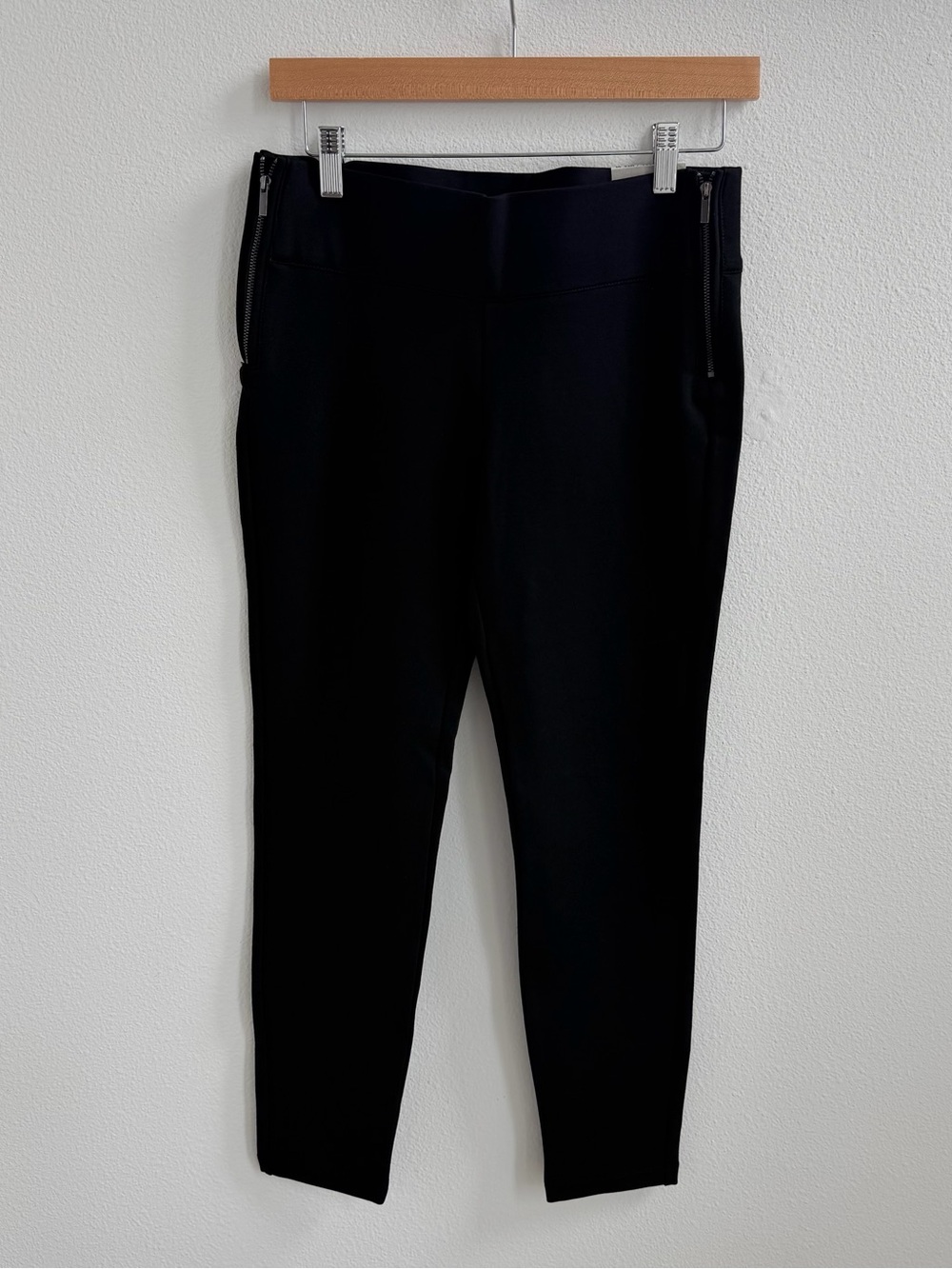 Zara Trafaluc High Waist Black Leggings Side Zip Stretch Pants Size L NWT